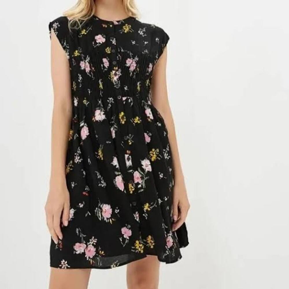 Free People Greatest Day Floral Smocked Button Up Sleeveless Mini Dress Size S